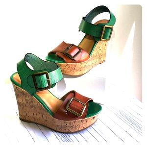 Mossimo Green & Cognac Wedges